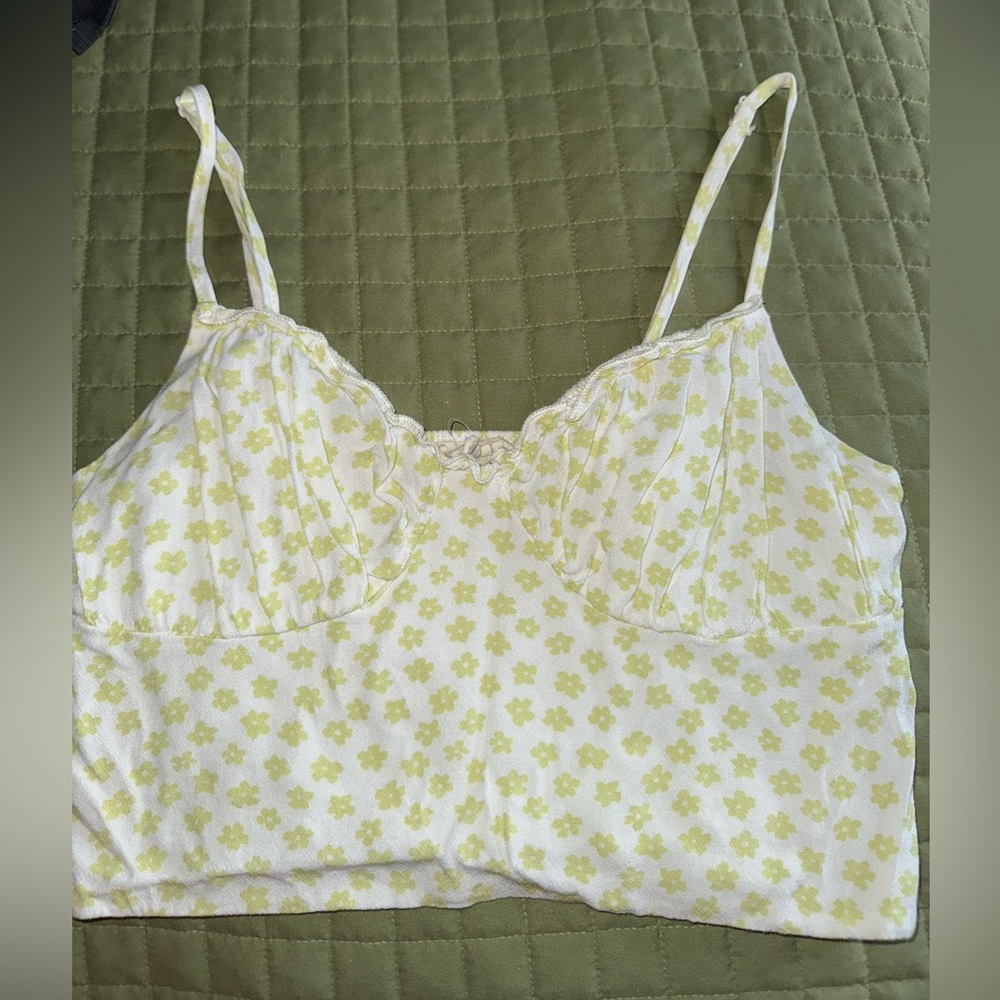 PacSun Green and White Fitted Crop Camisole